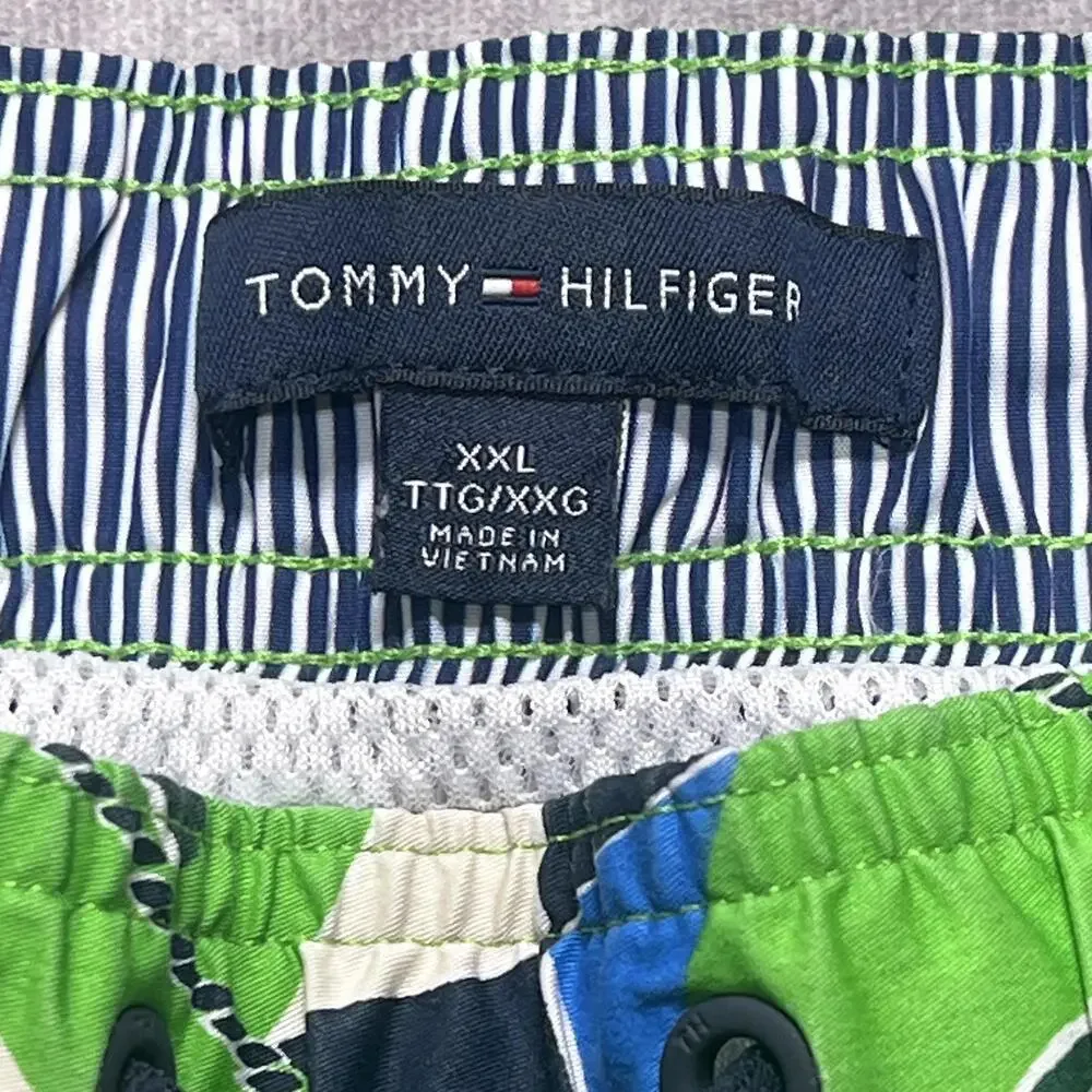Tommy Hilfiger Swim Trunks Mens 2XL Green Retro Nautical Flag Lined Drawstring